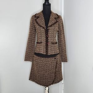 Brown tweed blazer and wrap skirt set
